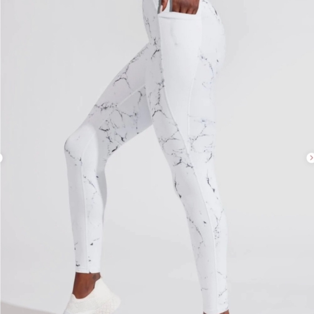 BuffBunny White Marble Full Length Leggings High-Waisted NIP/NEW - Picture 2 of 9